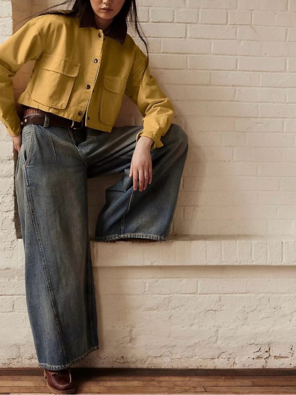 We the Free Block Party Boyfriend Wide Leg Vintage Wash Jeans in Blue
